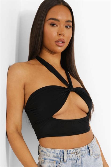 Slinky Cut Out Halter Top Boohoo