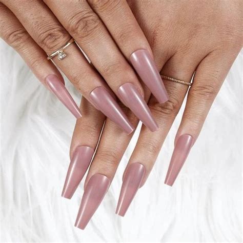 Cercueil Brillant Faux Ongles Long Rose Faux Ongles Pur Appuyez Sur Les