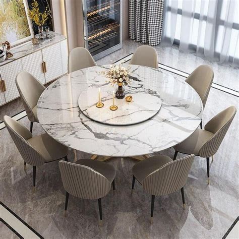 Contemporary Round Lazy Susan Marble Dining Table With 6 Chairs Salle