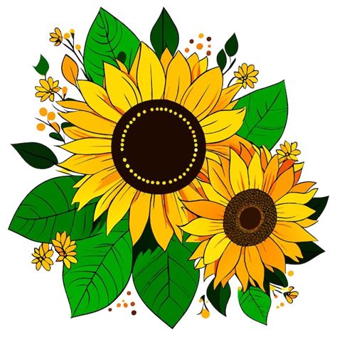 Premium Vector Hand Painted Sunflower Bouquet With Green Leaves