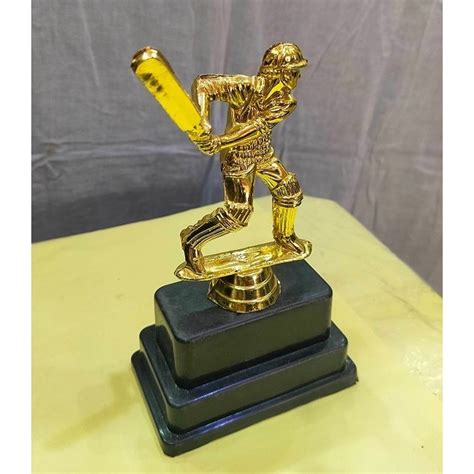 Fiber Black And Golden Gold Plated Cricket Batsman Trophy Shape