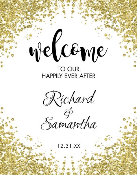 Gold Glitter Wedding Welcome Sign Template Postermywall