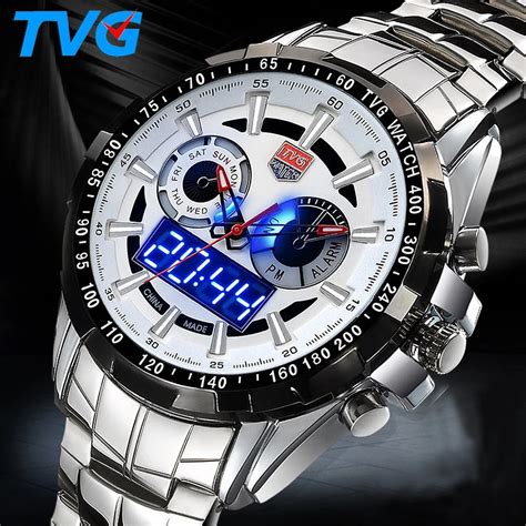 Tvg Military Digital Sport Watches Men S Stainless Steel Quartz Led