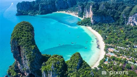 Rideau De Douche Vue Aerienne De La Plage De Railay Et De La Plage De