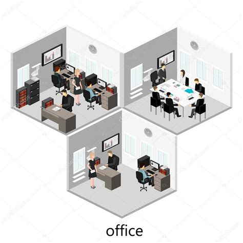 D Isometric Office Interior Stock Vector By Reenya