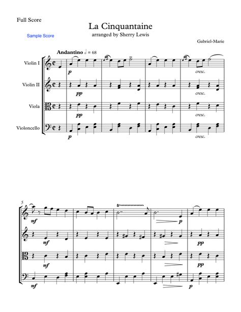 LA CINQUANTAINE String Quartet Intermediate Level For 2 Violins Viola