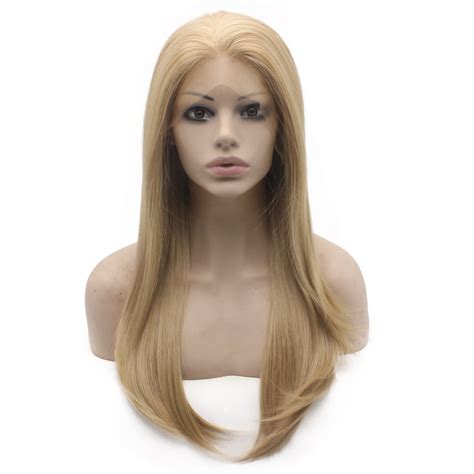 Long Straight Ash Blonde Real Kanekalon Fiber Hair Lace Front Wig Soft