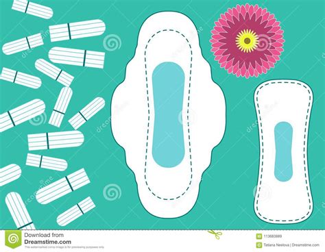 Vector Pattern Menstruation And Daily Sanitary Pads Tampons And A Flower Hygiene Protection