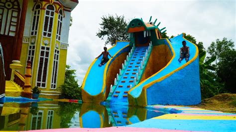 Building The Most Amazing Twin Crocodile Water Slide For Three Story