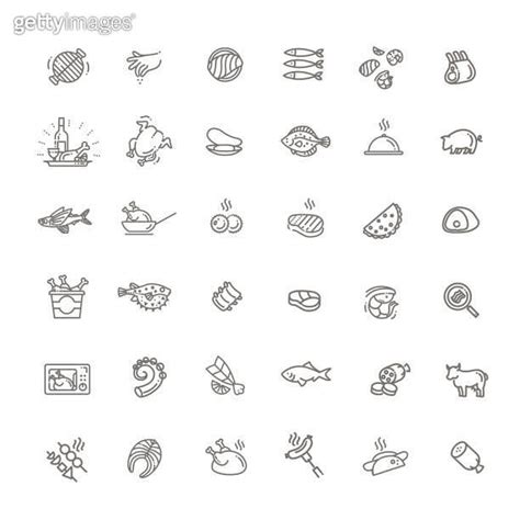 Meat poultry fish and seafood minimal thin line web icon set 이미지