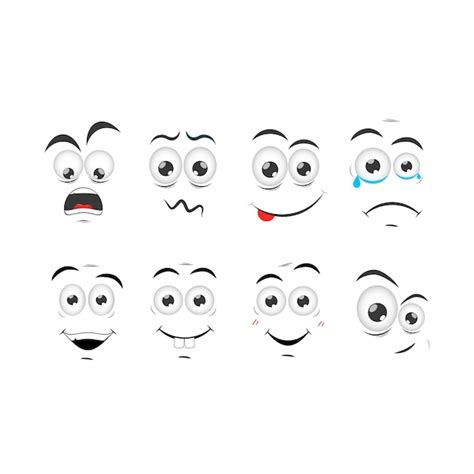 Dibujos animados caras cómicas sonrisa cara humor Vector Premium