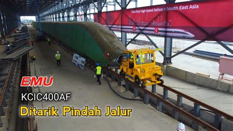 Full 1 Trainset EMU KCIC400 AF Dipindah Jalur Keluar Dari Workshop Depo