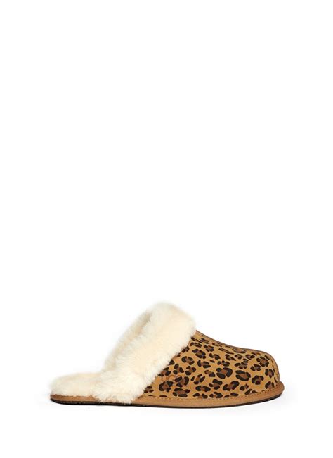 Ugg Sheepskin Lined Leopard Print Slippers In Animal Animal Print Lyst