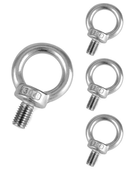 QWORK 4PCS M12 Eye Bolts 300KG 304 Stainless Steel Male Thread