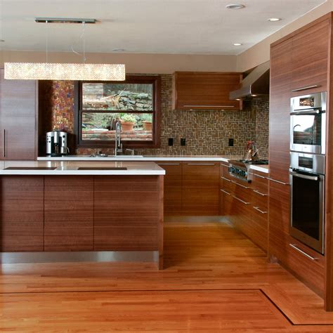 Brown Modern Kitchen With Island Design Wooden Melamine PVC Kitchen