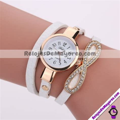 Reloj Pulsera Duoya Blanco Extensible Piel Sint Tica Diamante Infinito