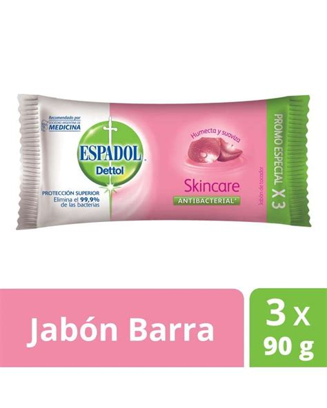 Espadol Dettol Jabón De Tocador Antibacterial Skincare 90Grs X 3U