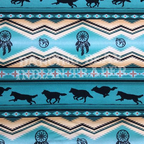 Native Pattern Wolves Stripe Turquoise