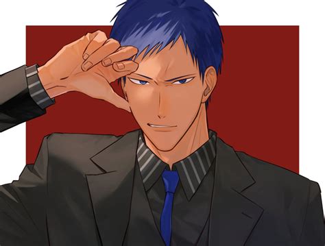 Safebooru 1boy Aomine Daiki Black Shirt Black Suit Blue Eyes Blue Hair Blue Necktie Border