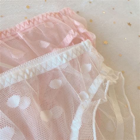 Pink Cute Sheer Lingerie Mesh Lace See Through Ruffle Polka Etsy