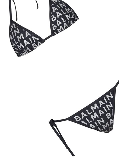 Balmain Logo Print Bikini Set Black FARFETCH