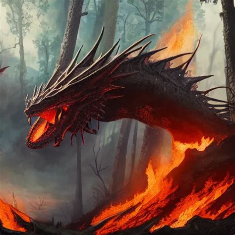 A Fire Breathing Dragon Flying Above A Forest And Stable Diffusion