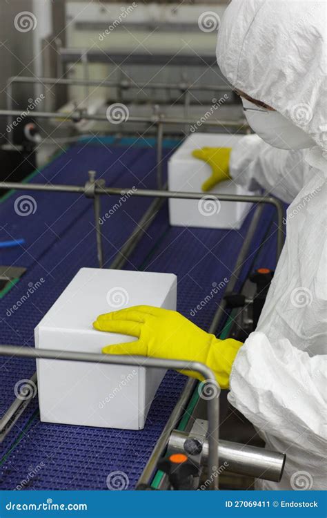Worker At Automatic Production Line In Factory Stock Image Image Of