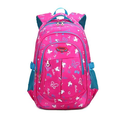 Teal White And Hot Pink Polyester Girls Pupil School Book Bag Butterfly