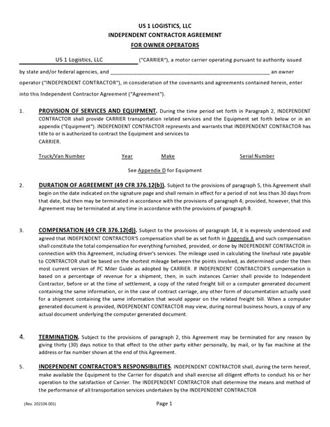 Owner Operator Lease Purchase Agreement Template Printable Form