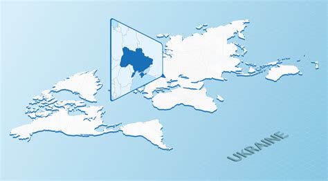 World Map In Isometric Style With Detailed Map Of Ukraine Light Blue