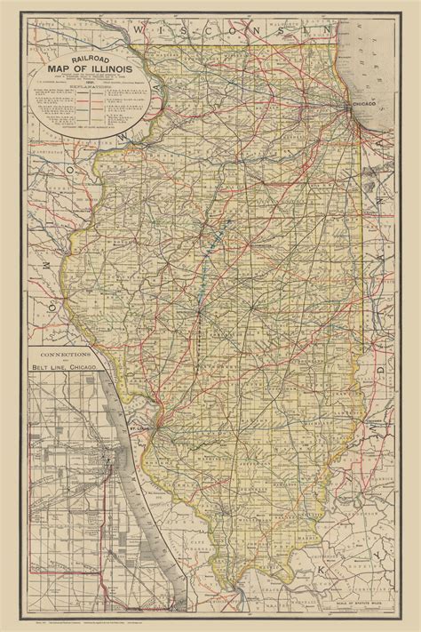 Illinois 1891 Railroad Commissioners Old State Map Reprint Old Maps