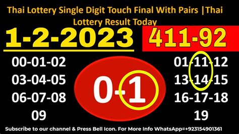 Thai Lottery Single Digit Touch Final With Pairs Thai Lottery Result