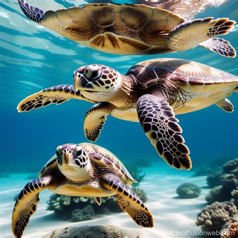 Sea Turtle Mother And Baby Swimming Stable Diffusion Online