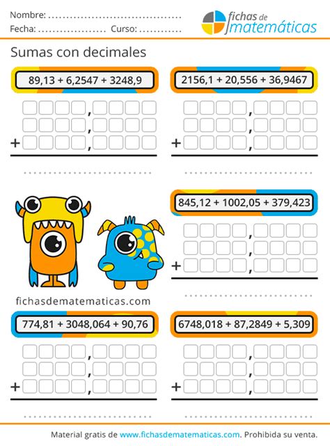 Como Sumar Decimales Ejercicios De Suma Con Decimales PDF