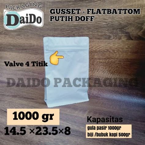 Kemasan Kopi Gusset Flatbottom Putih Doff 1000gr VALVE 4 TITIK Shopee