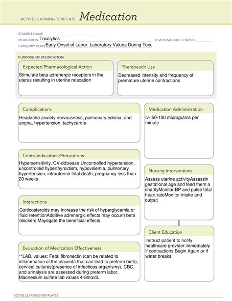 MATN-Early Onset of Labor- Laboratory Values During Tocolytic Therapy ...