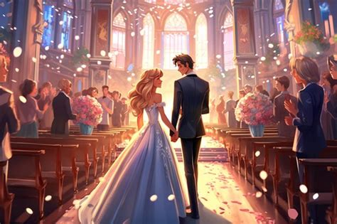 Premium Ai Image Bride And Groom Walking Down Aisle Of Church With