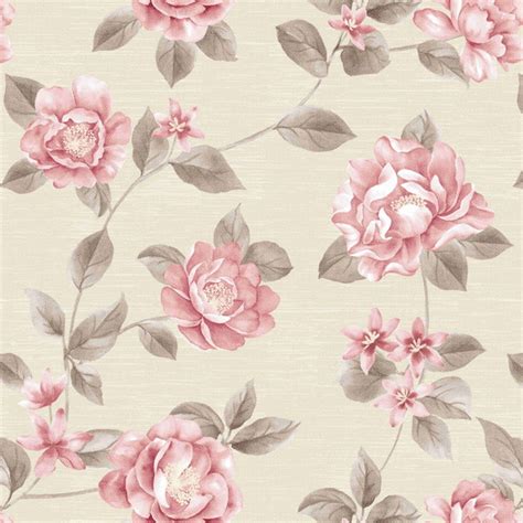 Papel De Parede Floral Rosa Delicado Fundo Creme Textura Elo7