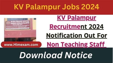 Kv Palampur Recruitment Notification Out For Non Teaching Staff