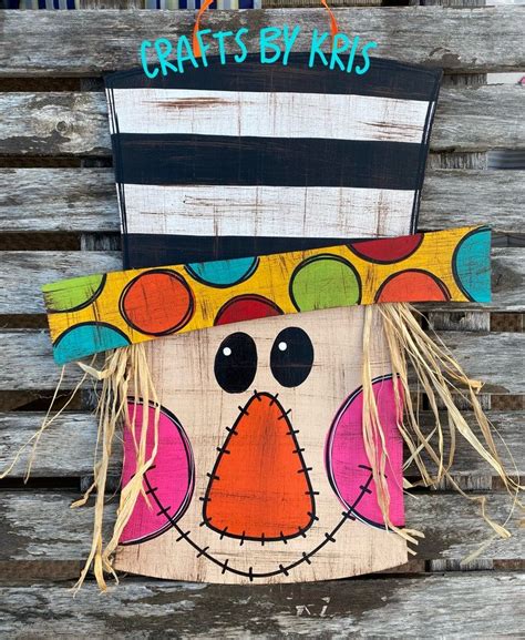 Funky Scarecrow Hand Painted Wood Sign Door Hanger Autumn Etsy Artofit