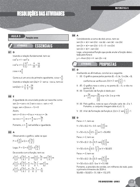 revisão matemática 5 aulas importantes AULA 9 Função seno ATIVIDADES