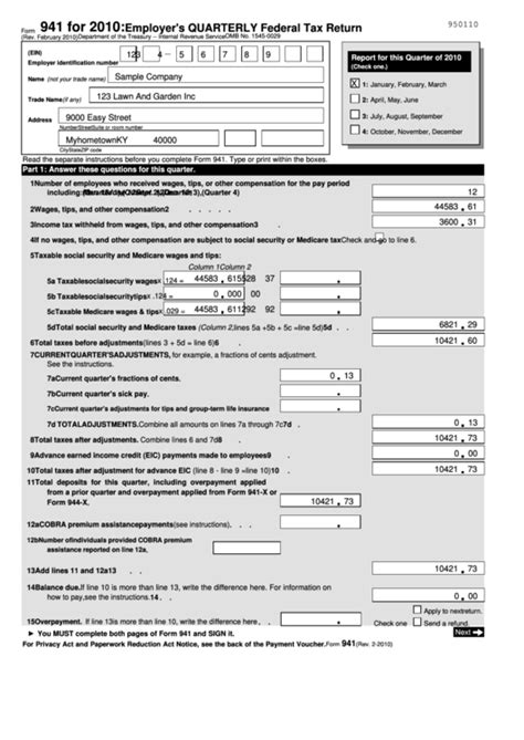 Form 941 Employers Quarterly Federal Tax Return Schedule B Form 941