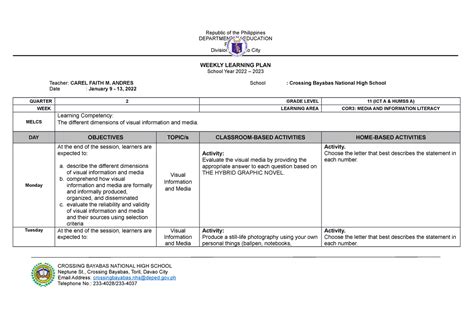 Wlp Mil January Weekly Learning Plan Republic Of The