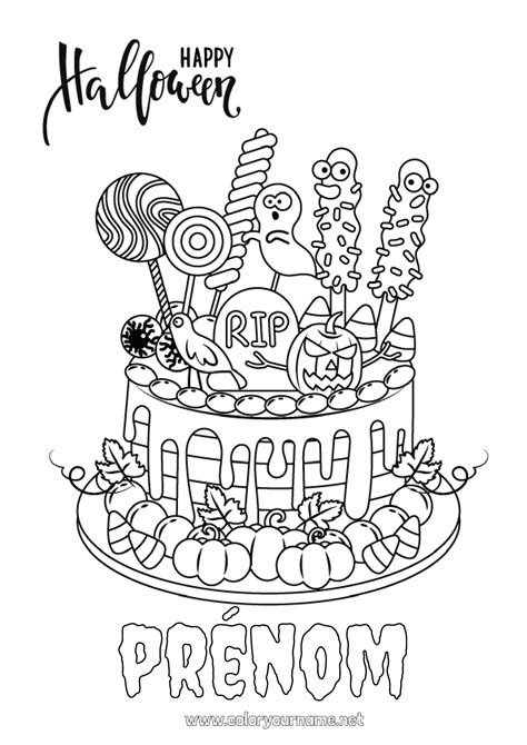 Coloriage n210 Gâteau Halloween Inscription halloween