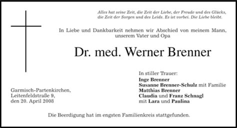 Traueranzeigen Von Werner Brenner Trauer Merkur De