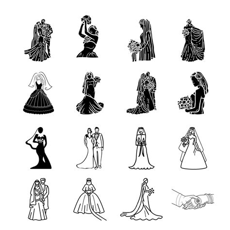 Set Of Bride Silhouette Vector Bride And Groom Silhouette Bride Silhouette Bride Png