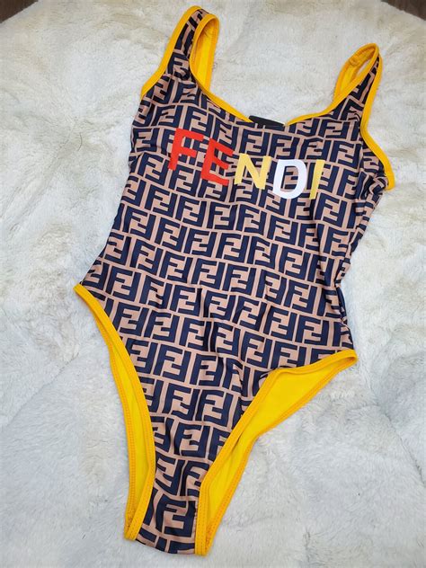 Swimsuit Bikini Fendi Bathingsuit Yellow Brown Etsy
