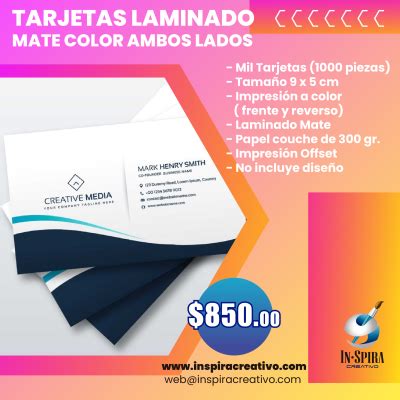 Tarjetas De Presentaci N Laminado Mate Inspira Creativo Publicidad