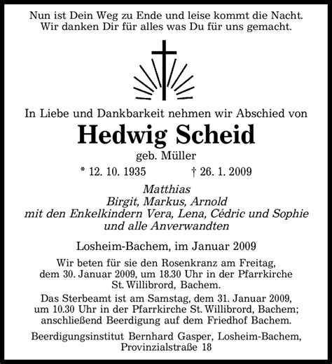 Traueranzeigen Von Hedwig Scheid Saarbruecker Zeitung Trauer De