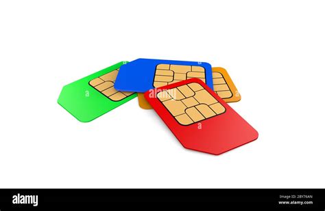 3d Rendering Colored Sim Card For Mobile Phones On White Background